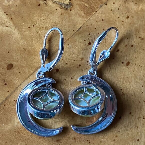 Natural Connemara Marble Sterling Silver Moon Earrings - Picture 4 of 7
